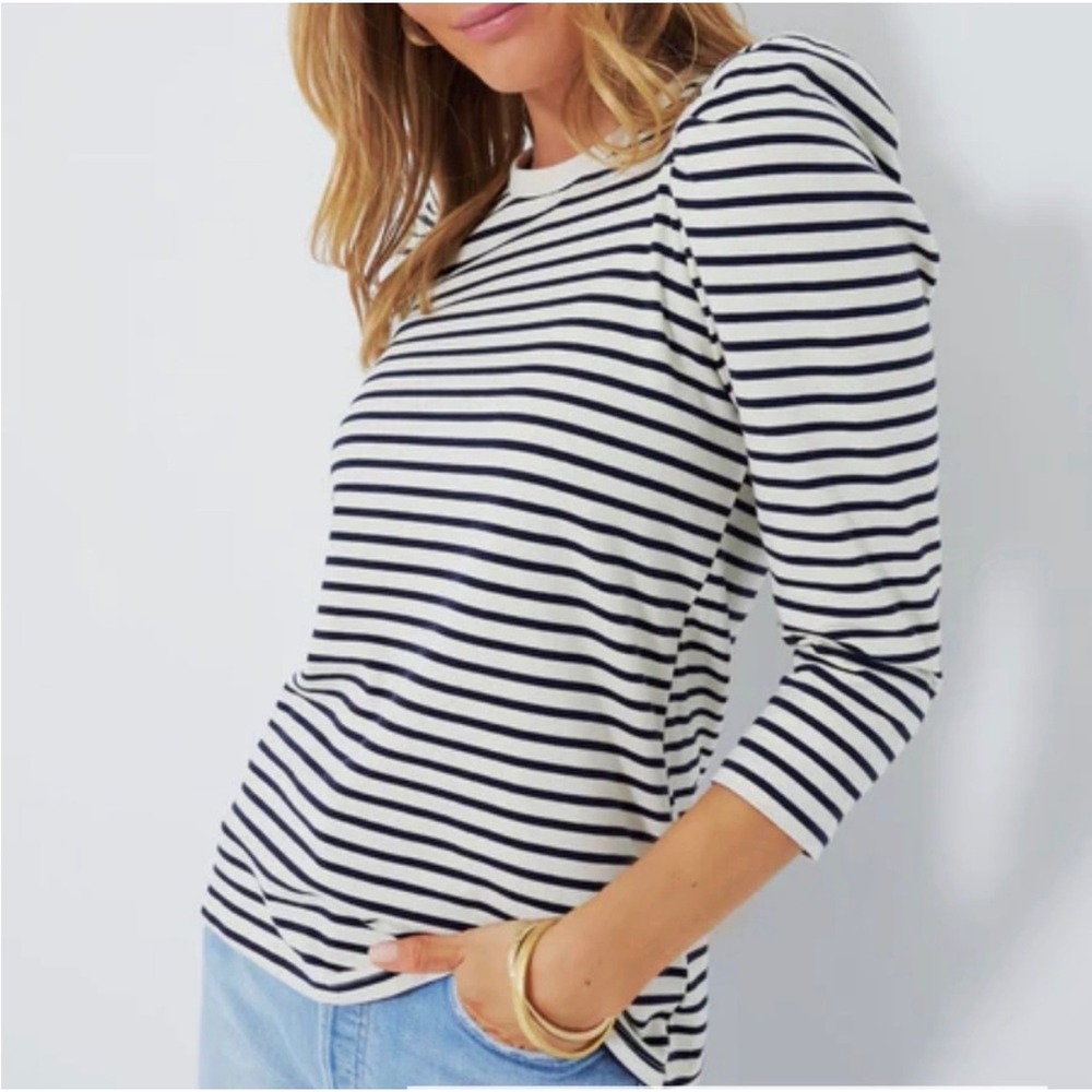 Tuckernuck Pomander Place Vesty Puff Sleeve Striped Top Long Sleeve Navy - Small